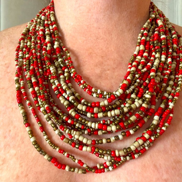 MULTI STRAND BEADED
NECKLACE MADE IN INDONESIA WITH WOOD CLASP - Picture 2 of 9